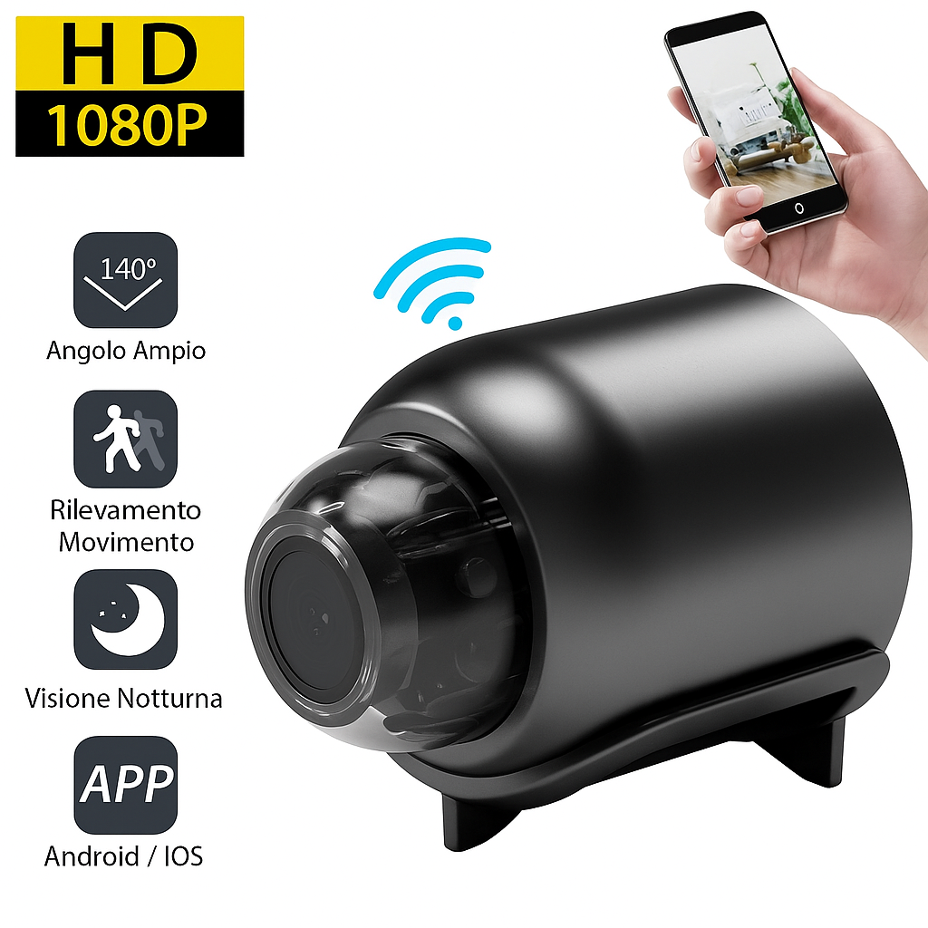 Kit 2 Telecamere WiFi Interne 1080P Con Sensore Movimento E Visione Notturna, Mini SmartCam