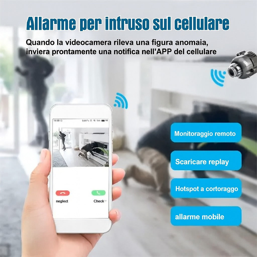 Mini Telecamera HD 1080P Wireless WiFi con Visione Notturna